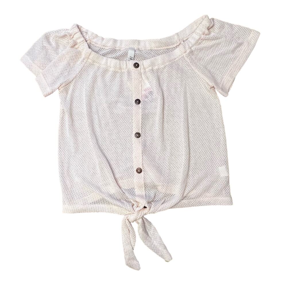 NWT Cream Knit Off The Shoulders Front Tie Short Sleeve Top Size Medium